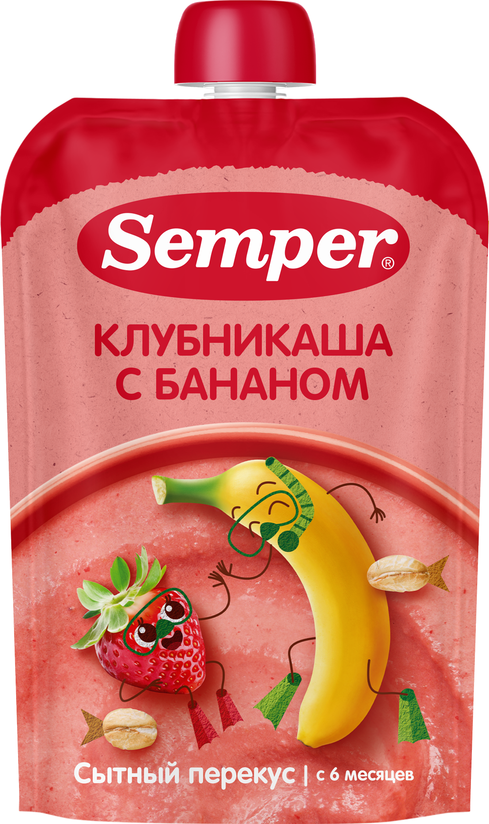 Бананово-клубничное пюре с кашей